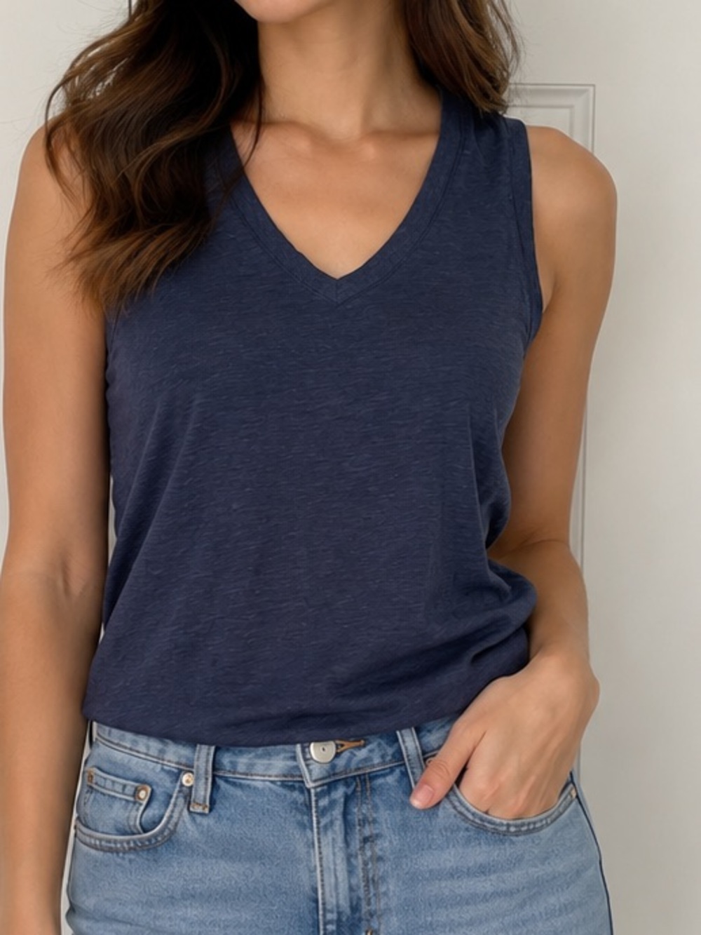 C&C California Dark Blue V-Neck Sleeveless Tank Top